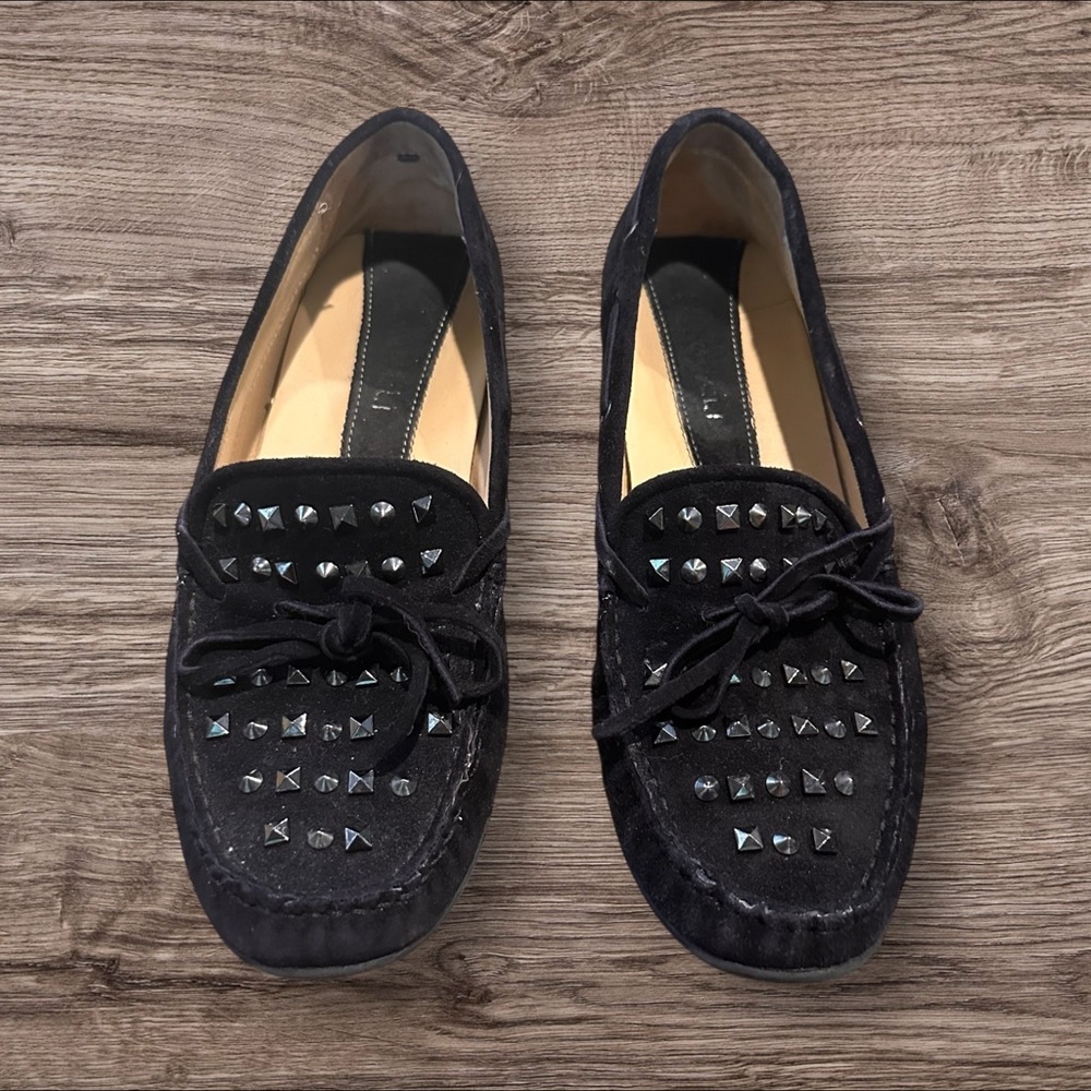 Vaneli Women’s Black Suede Studded Loafer Flats Shoes Size 7.5M